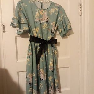 Green Dress Stork Print